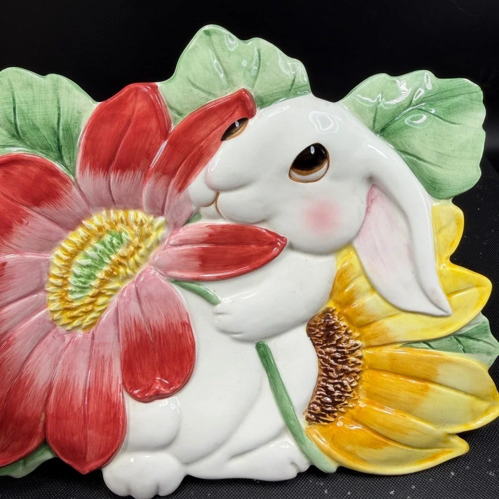 Fitz and Floyd‎ Bunny Blooms Decorative Wall Plate Rabbit Floral Ceramic Easter
